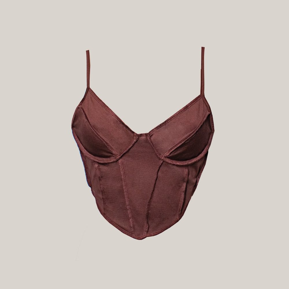 ShopMonteza Phoenix Brown crop tank top with trendy reverse stitching